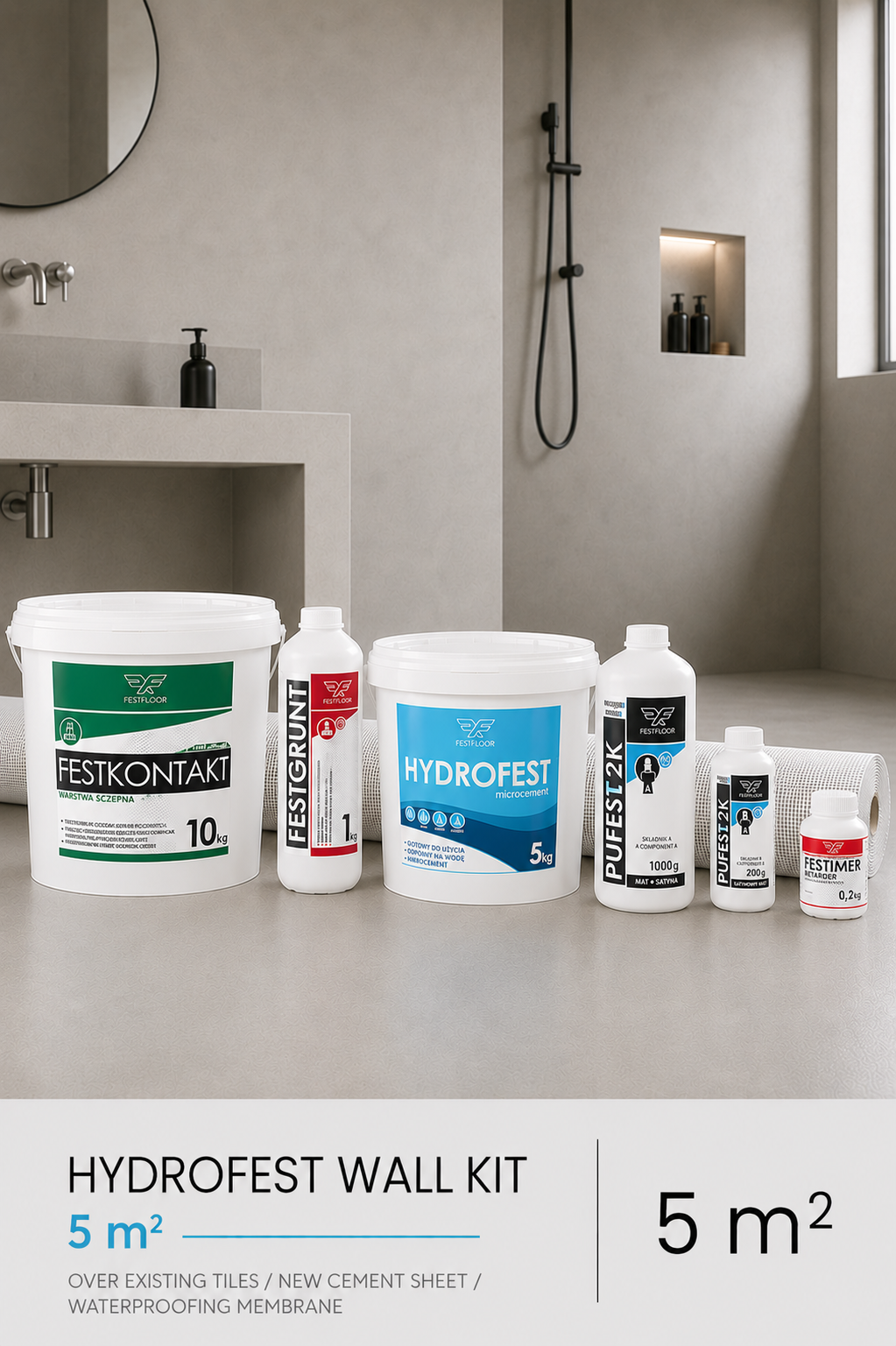 HYDROFEST - INSTANT MICROCEMENT FOR BATHROOM - WALL KIT 5m2
