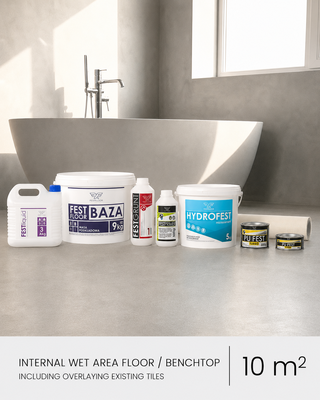 HYDROFEST -  INSTANT MICROCEMENT FOR BATHROOM FLOOR/ BENCHTOP KIT  10m2